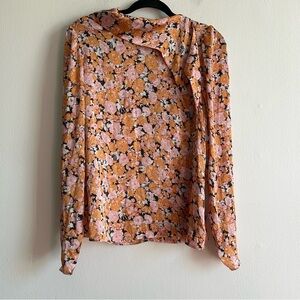 Wayf Sz L Floral Cottagecore Side Tie Neck Detail Blouse